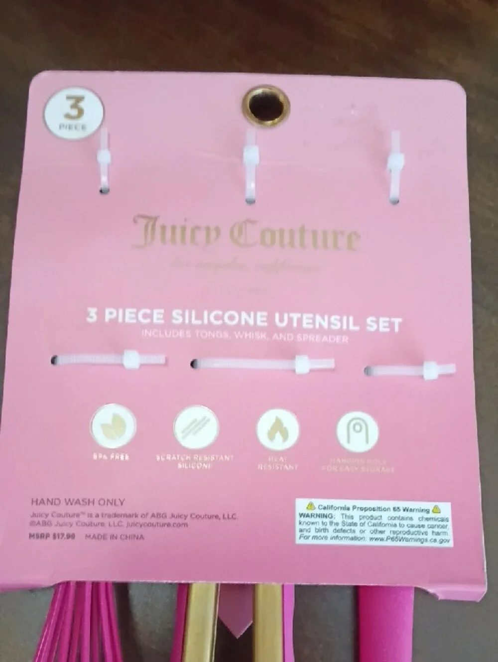 Juicy Couture Hot Pink and Gold 3-Piece Silicone Kitchen Utensil Set
